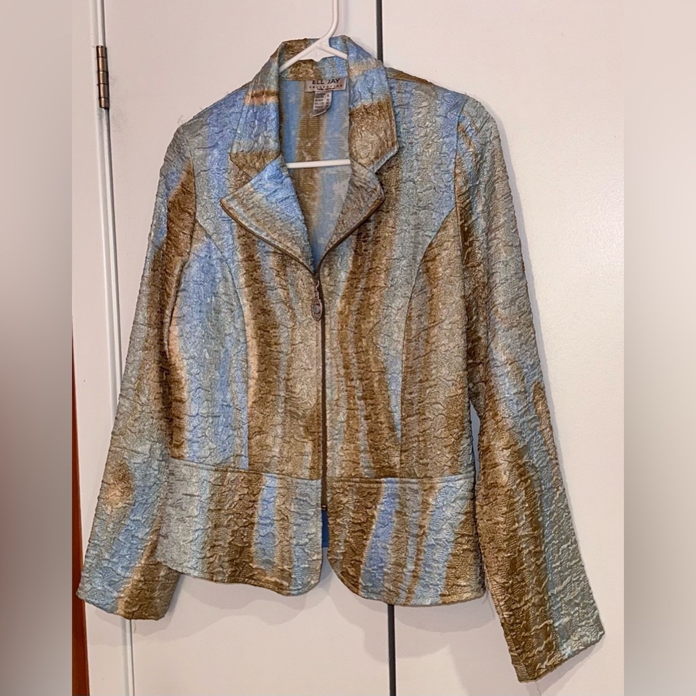 Ell Jay Collection blue & brown zip jacket.